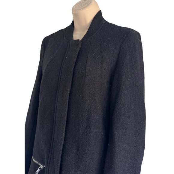 H&M Divided Women's Sz 8 Black Wool Blend Boucle Zip & Snap Up Coat Jacket - Picture 2 of 10